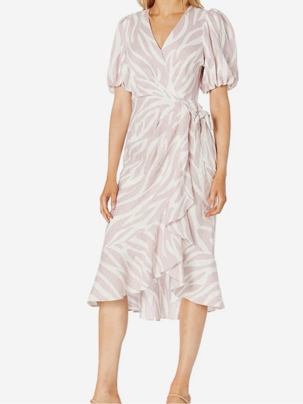 Parker Blush and White Zebra-Print Wrap Midi Dress